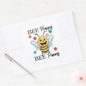 Bee Happy Bee Punny Vierkante Sticker (Envelop)