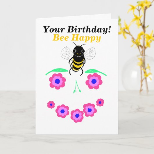 Bee Happy Birthday kaart aanpassen (Gele Bloem)