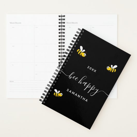 Bee Happy Black Leuke Bumble Bijen Monogram 2025 Planner (Display)