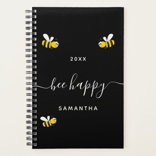 Bee Happy Black Leuke Bumble Bijen Monogram 2025 Planner (Voorkant)