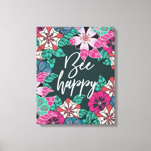 Bee Happy Blossom Floral Art Canvas Afdruk (Voorkant)