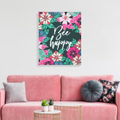 Bee Happy Blossom Floral Art Canvas Afdruk (Insitu (Woonkamer))