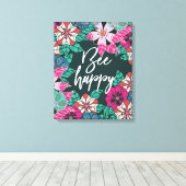 Bee Happy Blossom Floral Art Canvas Afdruk (Insitu (Houten vloer))