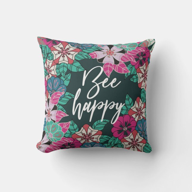 Bee Happy Blossom Floral Art Kussen (Voorkant)