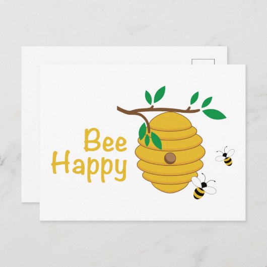 Bee Happy Briefkaart (Voorkant / Achterkant)