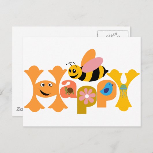 Bee Happy Briefkaart (Voorkant / Achterkant)