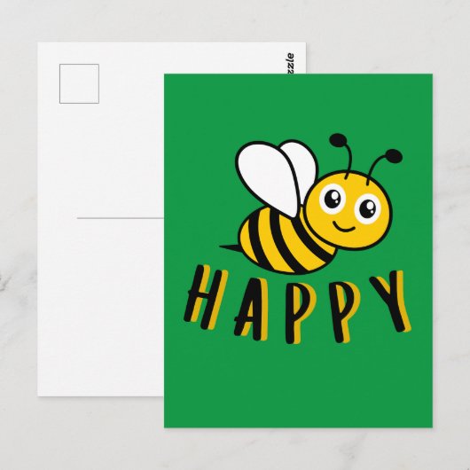Bee Happy Briefkaart (Voorkant / Achterkant)