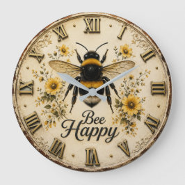 Bee Happy Bumble Bee Farmhouse Bee Lover Floral  Grote Klok