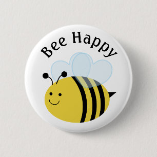 Bee Happy Bumblebee Ronde Button 5,7 Cm