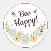 Bee Happy Bumblebee Ronde Sticker (Voorkant)