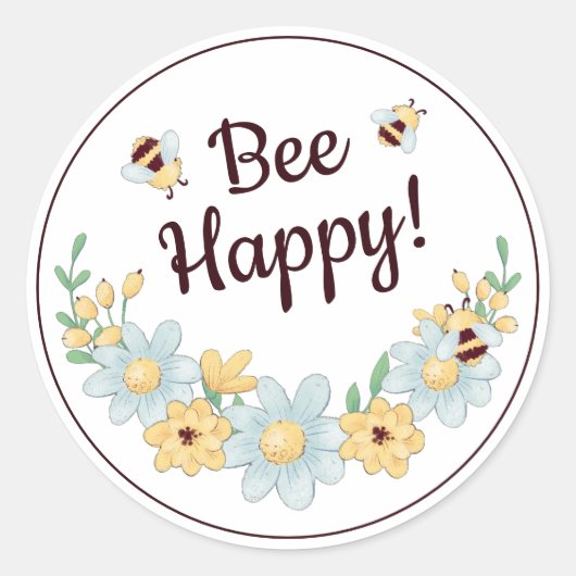 Bee Happy Bumblebee Ronde Sticker (Voorkant)