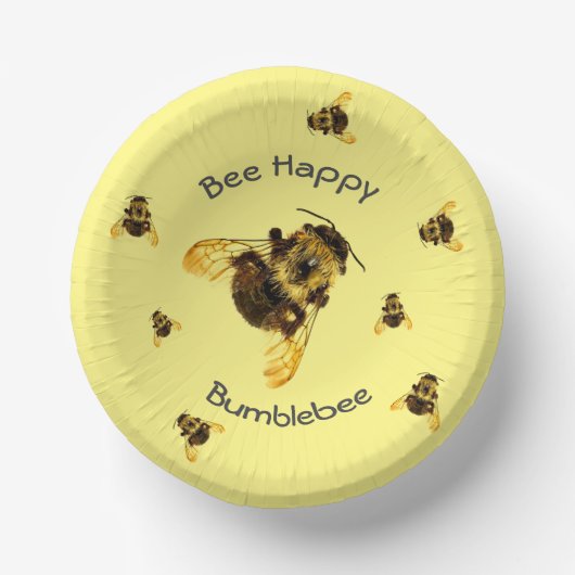 Bee Happy Bumblebees Geel Papieren Kommen (Voorkant)