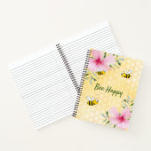 Bee Happy bumbleyellow honingraat roze bloemen Notitieboek (Binnen)