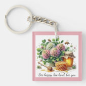 Bee Happy Clover en Honey Acryl Sleutelhanger (voorkant)