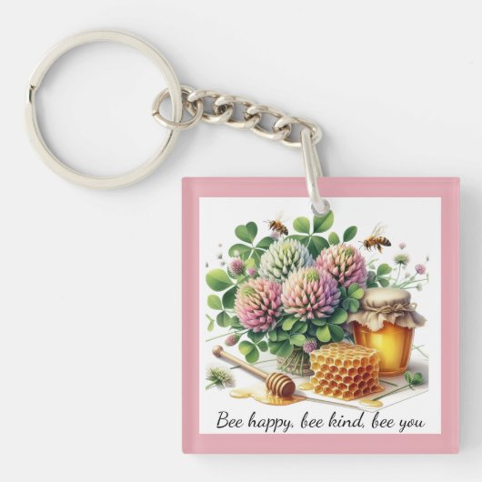 Bee Happy Clover en Honey Acryl Sleutelhanger (voorkant)