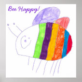 BEE HAPPY Colorful Bumble Bee Poster (Voorkant)
