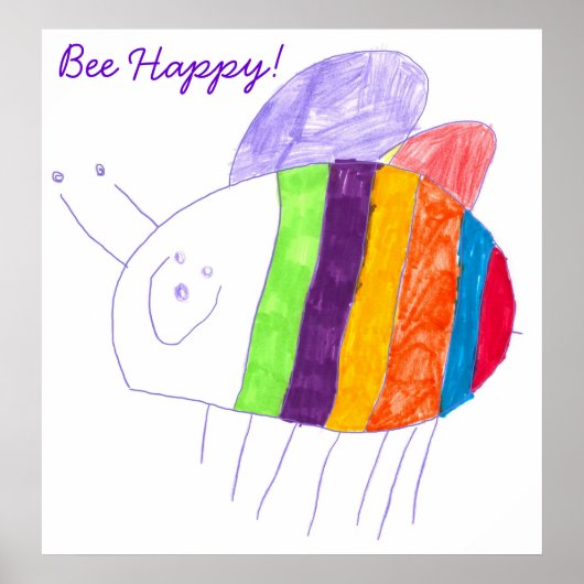 BEE HAPPY Colorful Bumble Bee Poster (Voorkant)