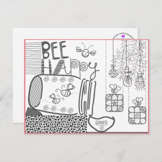 Bee Happy Coloring Briefkaart (Voorkant / Achterkant)