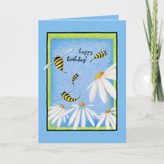 Bee Happy Daisies Verjaardag Kaart (Voorkant)