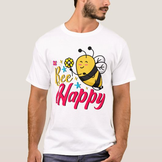 Bee Happy Flower Cartoon T-shirt (Voorkant)