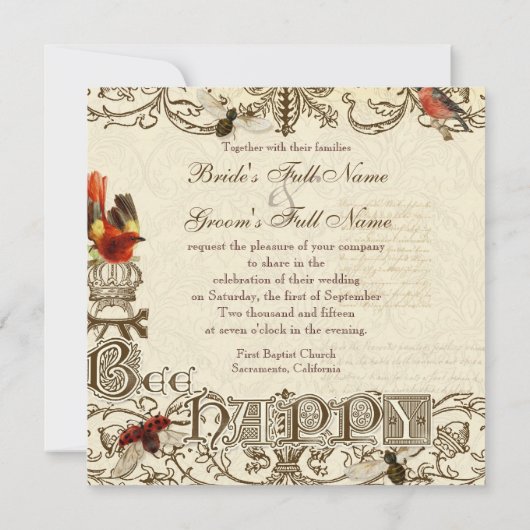 Bee Happy - Huwelijksuitnodiging Kaart (Achterkant)