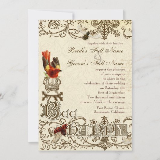 Bee Happy - Huwelijksuitnodiging Kaart (Achterkant)