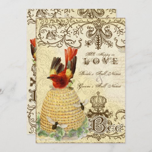 Bee Happy - Huwelijksuitnodiging Kaart (Voorkant / Achterkant)