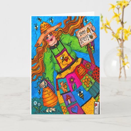 Bee Happy Kaart (Gele Bloem)