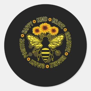 Bee Happy Kind Moedig Humble Smart Positieve Bumbl Ronde Sticker