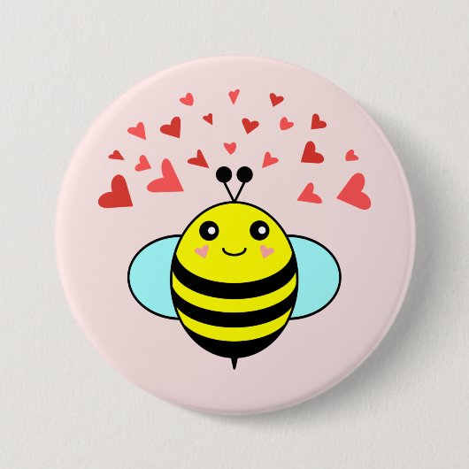 Bee Happy Love Heart Ronde Button 7,6 Cm (Voorkant)