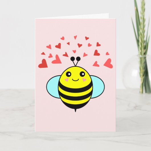 Bee Happy Love Heart Valentijnsdag Feestdagen Kaart (Voorkant)