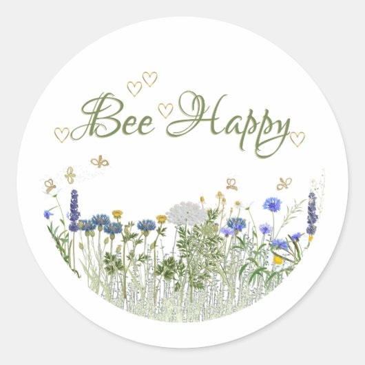 BEE HAPPY Meadow Flowers and Bees Label Deksel (Voorkant)