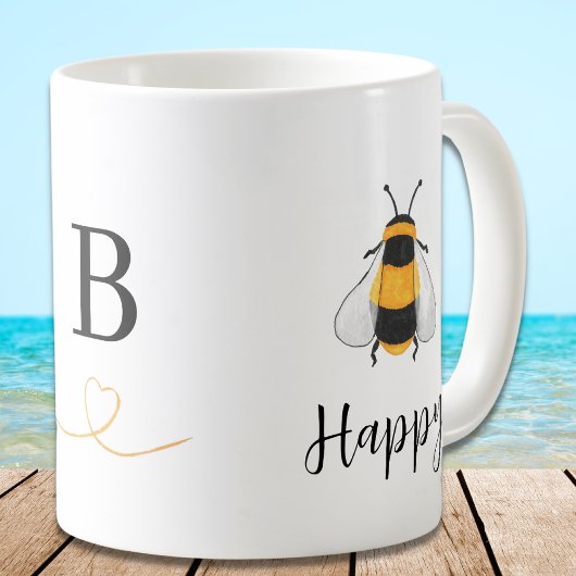 Bee Happy Monogram Koffiemok