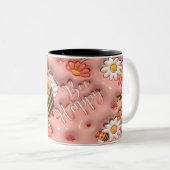 Bee Happy Pink Floral Bumble Bee Tweekleurige Koffiemok (Voorkant rechts)