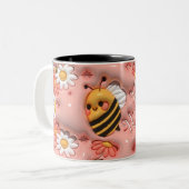 Bee Happy Pink Floral Bumble Bee Tweekleurige Koffiemok (Voorkant links)