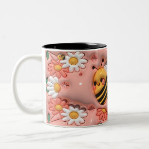 Bee Happy Pink Floral Bumble Bee Tweekleurige Koffiemok