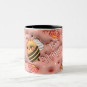 Bee Happy Pink Floral Bumble Bee Tweekleurige Koffiemok (Center)