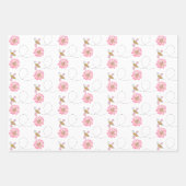 Bee Happy Pink Wildflower Inpakpapier Vel (Voorkant)