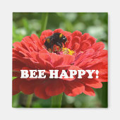 Bee Happy Red Flower Magneet (Voorkant)