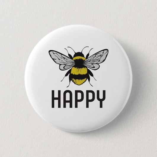 Bee Happy Ronde Button 5,7 Cm (Voorkant)