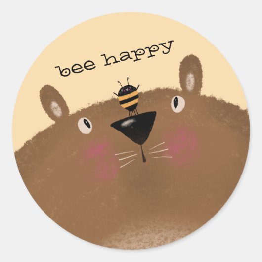 Bee Happy Ronde Sticker (Voorkant)