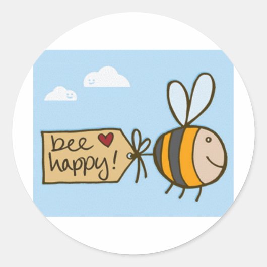 Bee Happy Ronde Sticker (Voorkant)