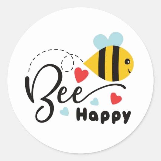 Bee Happy Ronde Sticker (Voorkant)