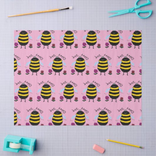 Bee Happy Schattige Bijenweefsel Papier (Craft)