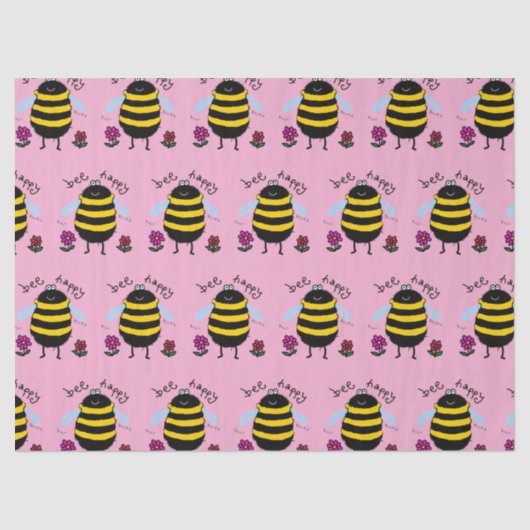 Bee Happy Schattige Bijenweefsel Papier (Voorkant)