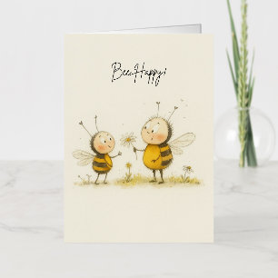 Bee Happy Schattigee Waterverf Bumblebee Wenskaart Folie Wenskaart