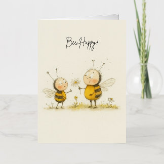 Bee Happy Schattigee Waterverf Bumblebee Wenskaart Folie Wenskaart