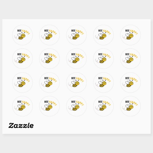 Bee Happy Script Ronde Sticker (Vel)