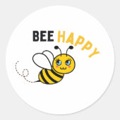 Bee Happy Script Ronde Sticker (Voorkant)