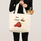 Bee Happy Strawberry Print Art Grote Tote Bag (Voorkant (product))